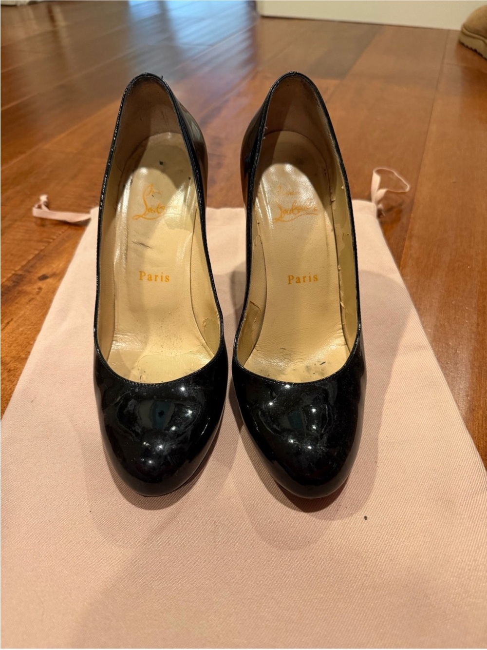 Christian Louboutin Black Patent Leather Round-Toe Pumps